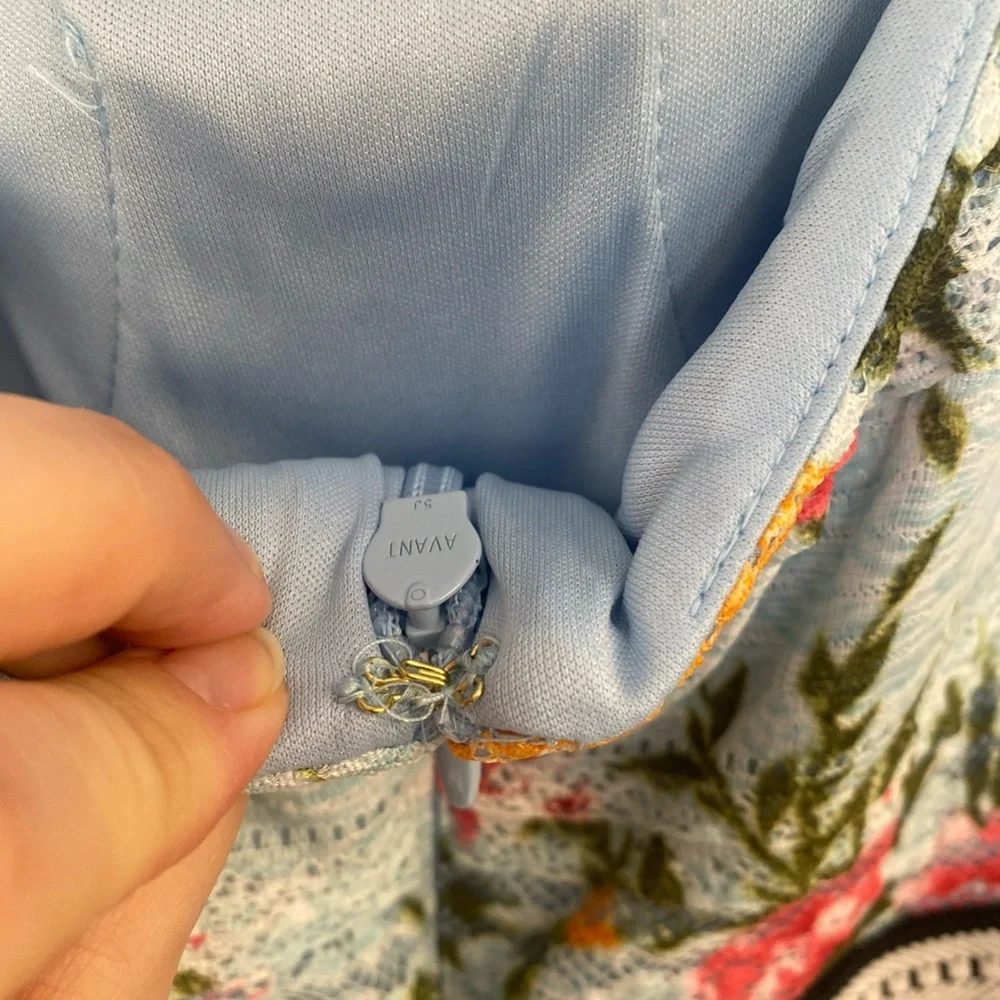 Guess Blue Lace Floral Mini Bodycon Dress Keyhole Back Sleeveles Lattice Size 14 - Picture 9 of 12